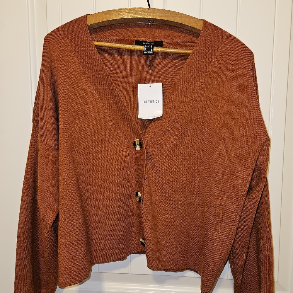 NWT Forever 21 Cropped Cardigan Pumpkin Spice Size Medium